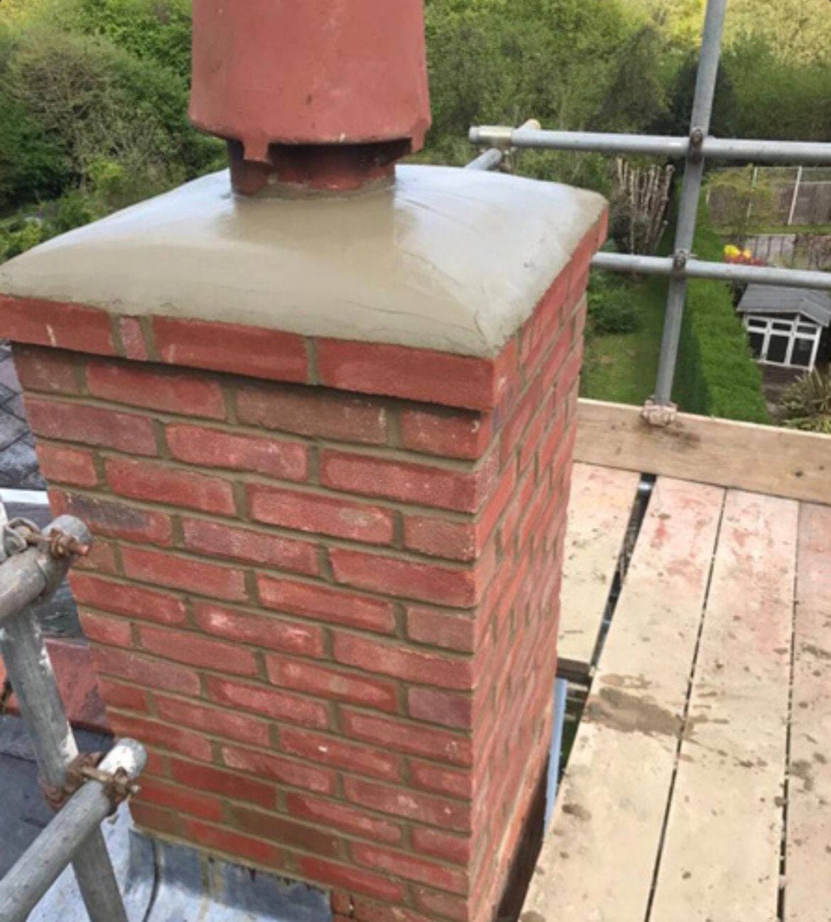 Rebuilt chimney with fresh haunching, Surrey