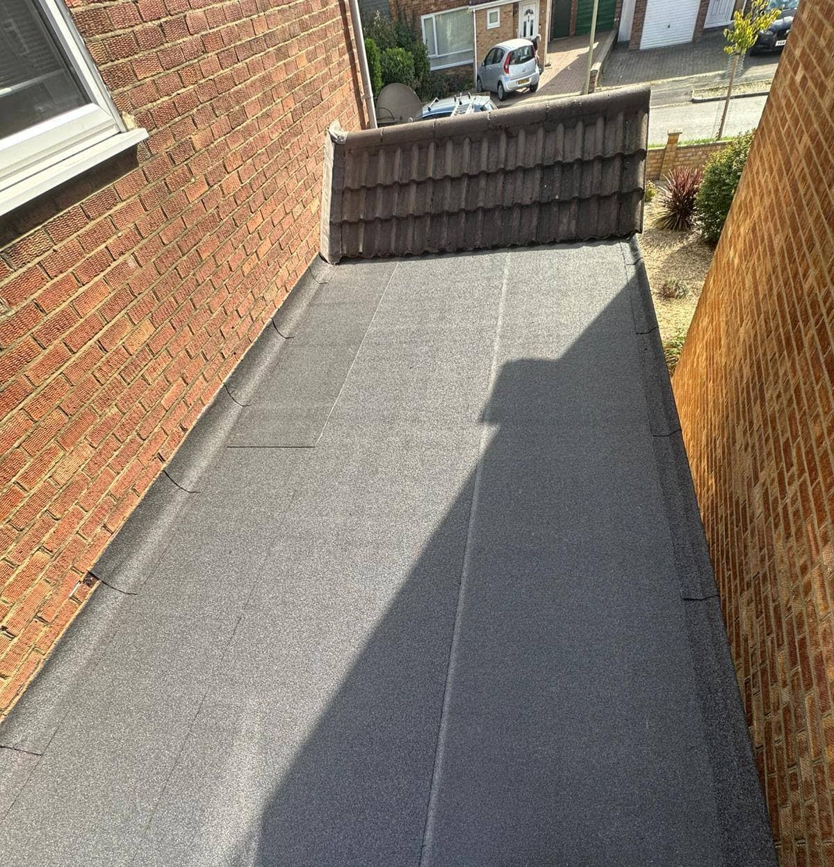 Completed felt flat roof on a home extension